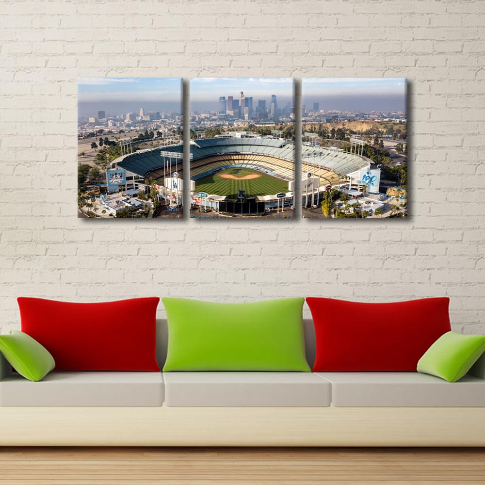 Los Angeles California Panoramic Skyline Cityscape Aerial over Dodger Stadium Painting Decor HD Prints on Canvas