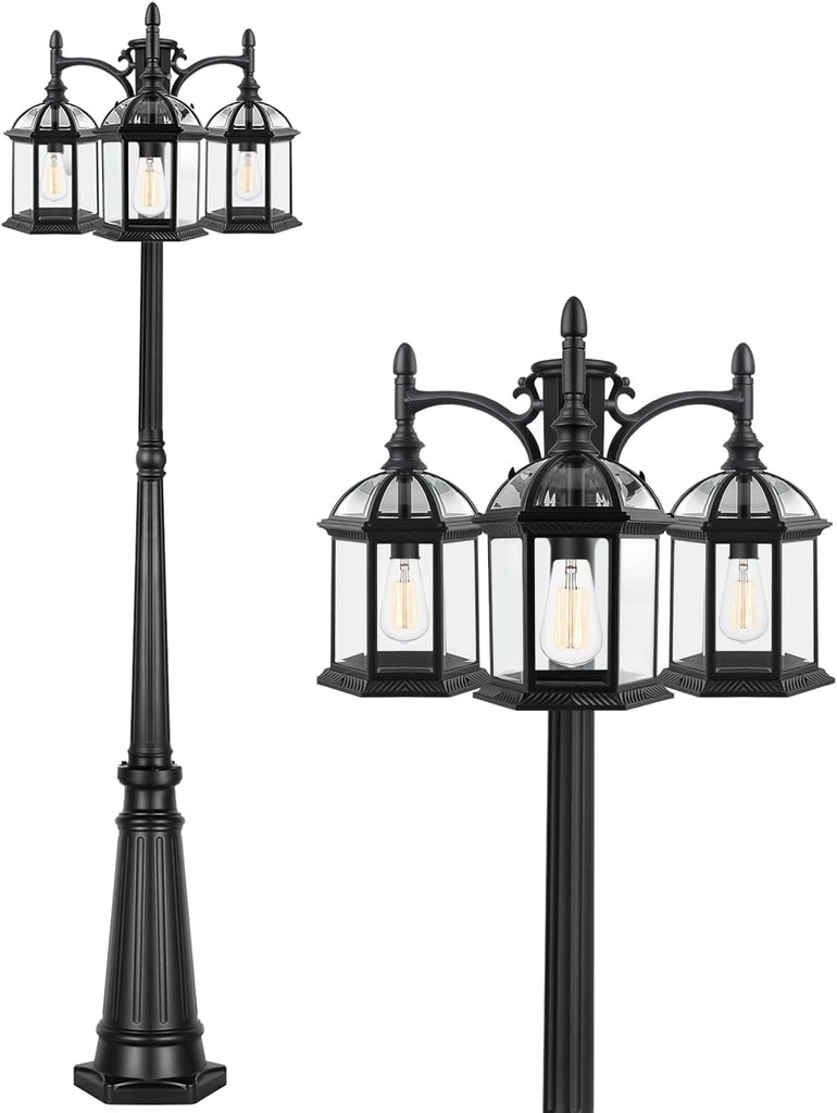 Aluminum Outdoor Lamp Post Birdcage, Hardwired Street Light Post for Outside
