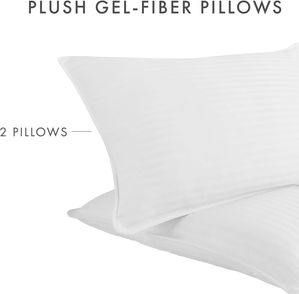 Cooling Gel Queen Pillows Set of 2-100% Cotton Cover, Soft Gel-Fiber Filling, Bed Pillows for All Sleepers, Odorless