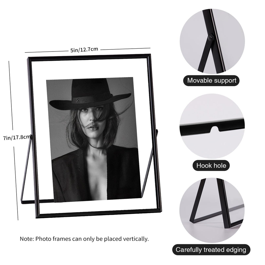 5x7 Black Floating Frame Set of 2, Metal Glass Picture Frames, For Picture 4x6, 3.5x5, 2x3 Wall Mount or Tabletop Shelf
