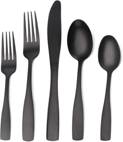 Matte Black Silverware Set, Satin Finish 40-Piece Stainless Steel Flatware set, Tableware Cutlery Set Service for 8