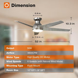 Ceiling Fans with Lights, 52 inch Low Profile Ceiling Fan with Light and Remote Control, Flush Mount, Reversible, 3CCT, Dimmable, Noiseless, Nickel Ceiling Fan for Bedroom, Indoor/Outdoor Use A103-B0CLNKVRZW