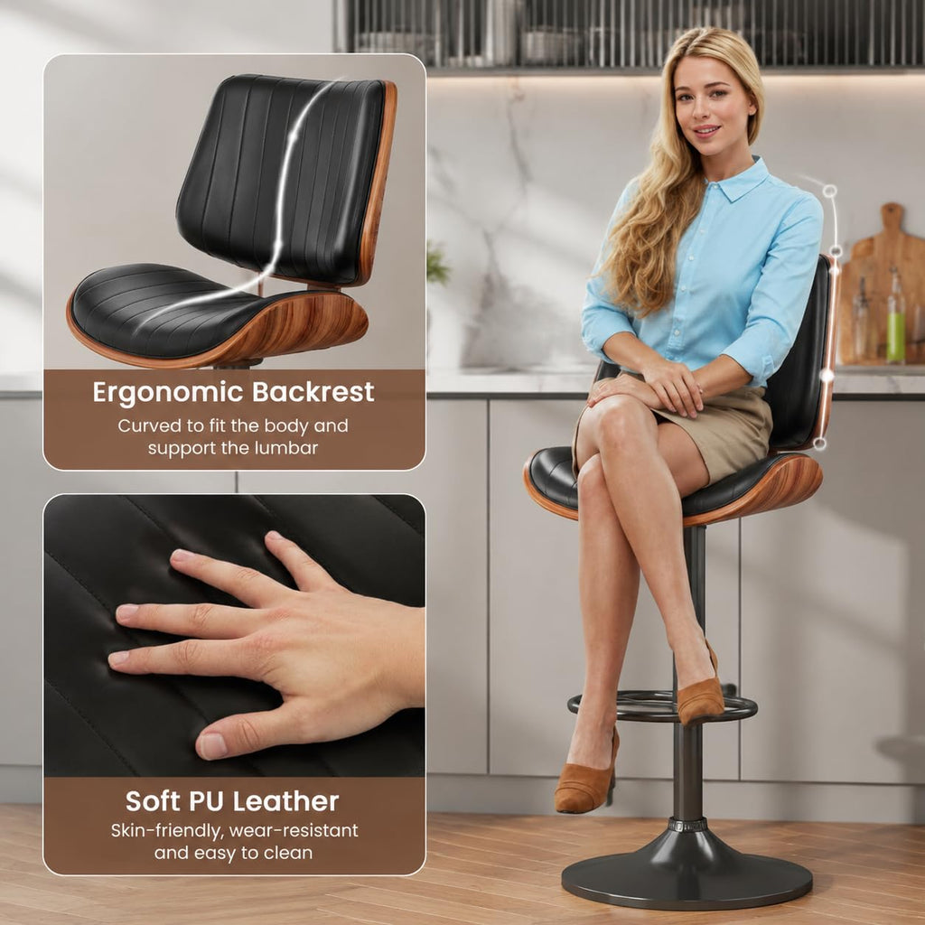 Swivel Bar Stools 2PCS, Adjustable Bentwood Barstools Counter