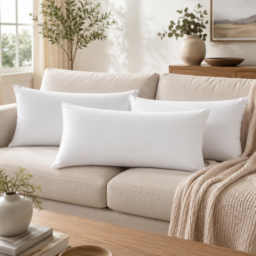 12 x 20 Inch Throw Pillow Inserts Rectangluar Lumbar Cushions with Polyester Fill for Decorative Pillow - Set of 6