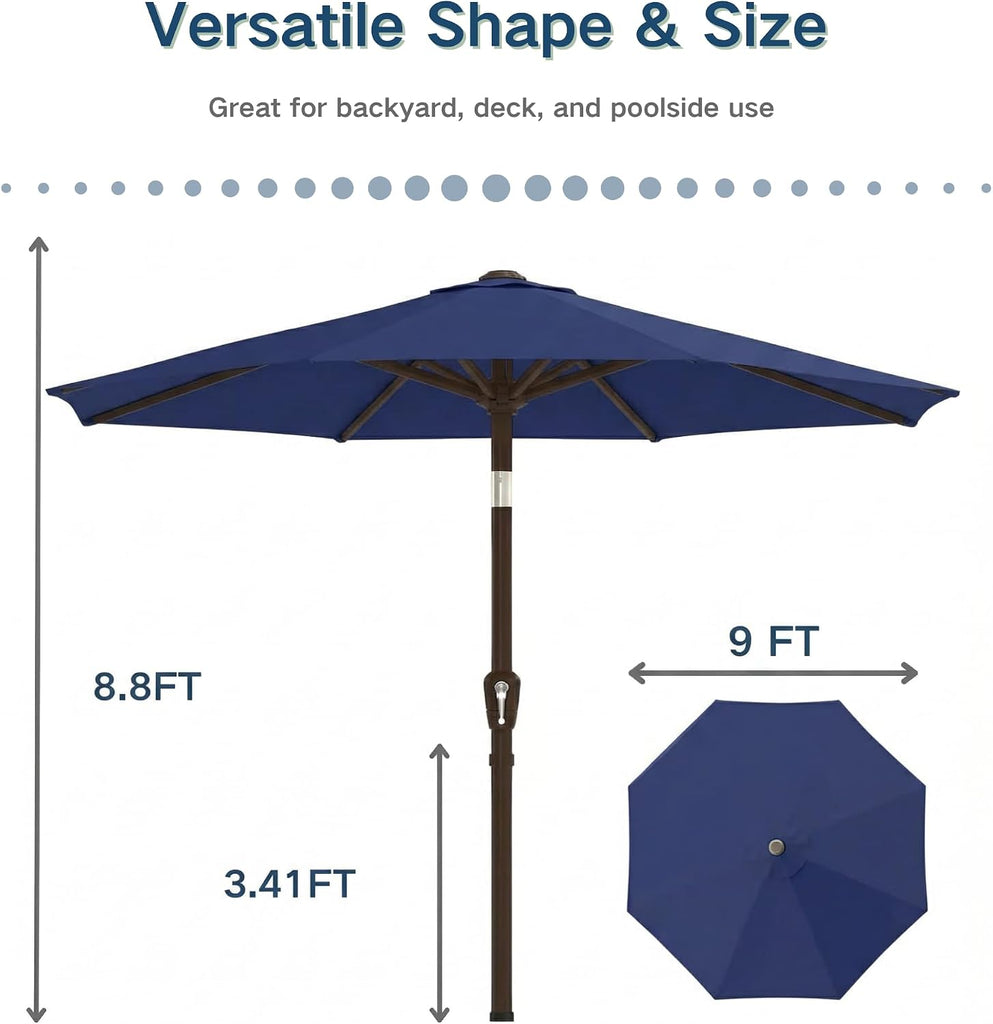 PatioKingdom 9FT Patio Outdoor Umbrella-UPF 50+ Sun Shade with Wind Vent, Push-Button Tilt & Smooth Crank Lift