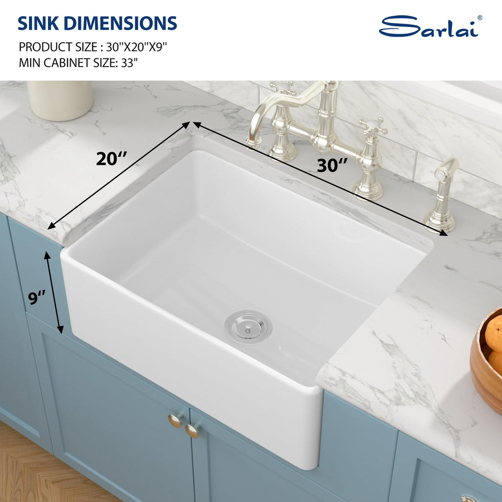 30 White Farmhouse Kitchen Sink - 30 x 20 Inch Kitchen Sink Apron Front Farm Style Sink White Ceramic Porcelain