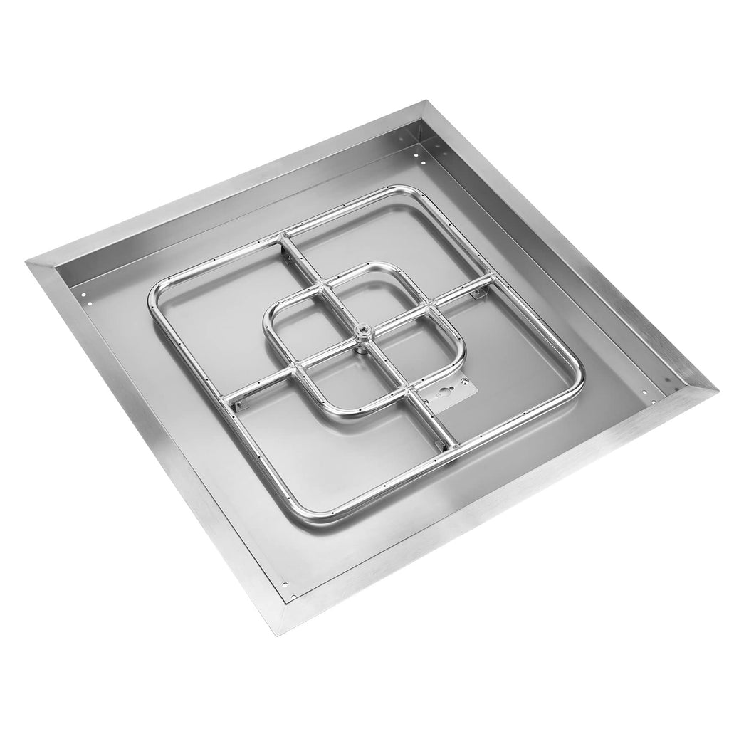 24" Square Fire Pit Flat Pan with Burner Ring, 147, 000 BTU