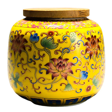 Ceramic Tea Canister with Airtight Wood Lid Vintage Chinese Style Tea Storage Jars Traditional Tea Tins Cans Tea