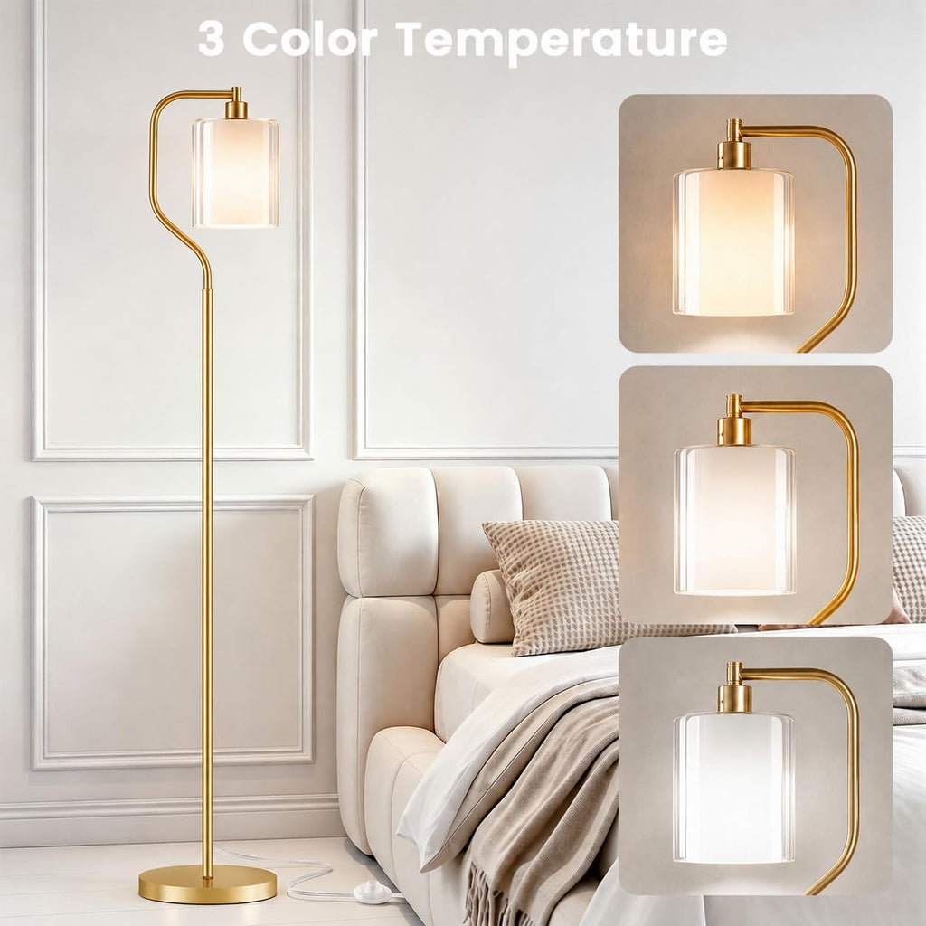 Dimmable Gold Floor Lamp with Double Glass Shade
