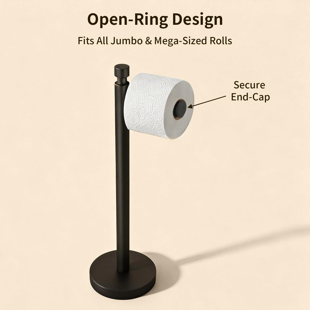 Toilet Paper Holder Stand with Weighted Base, Matte Black