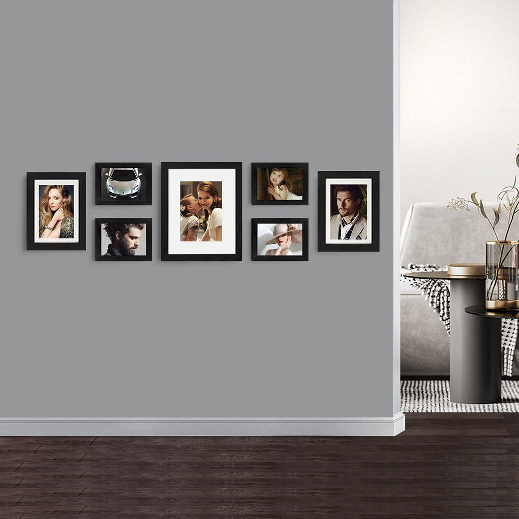 4x6 Picture Frame Black Wood Pattern Set of 4, Display Pictures 3.5x5 with Mat or 4x6 Without Mat, Horizontal and