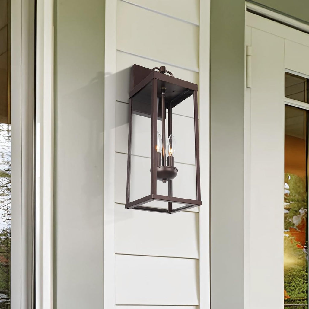 Outdoor Wall Sconce Light, 20 Inch Tall Transitional Exterior Wall Lighting with Clear Glass