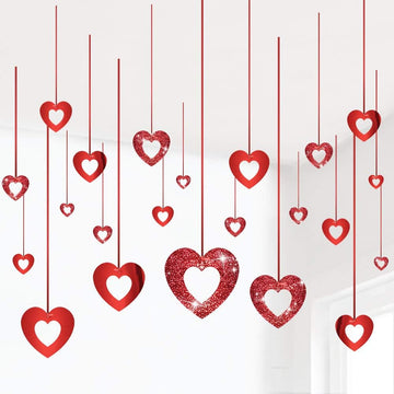 Valentine's Day Glitter Heart Swirl Hanging Decoration - Bridal Shower, Engagement, Anniversary,Wedding Party - Set of 28