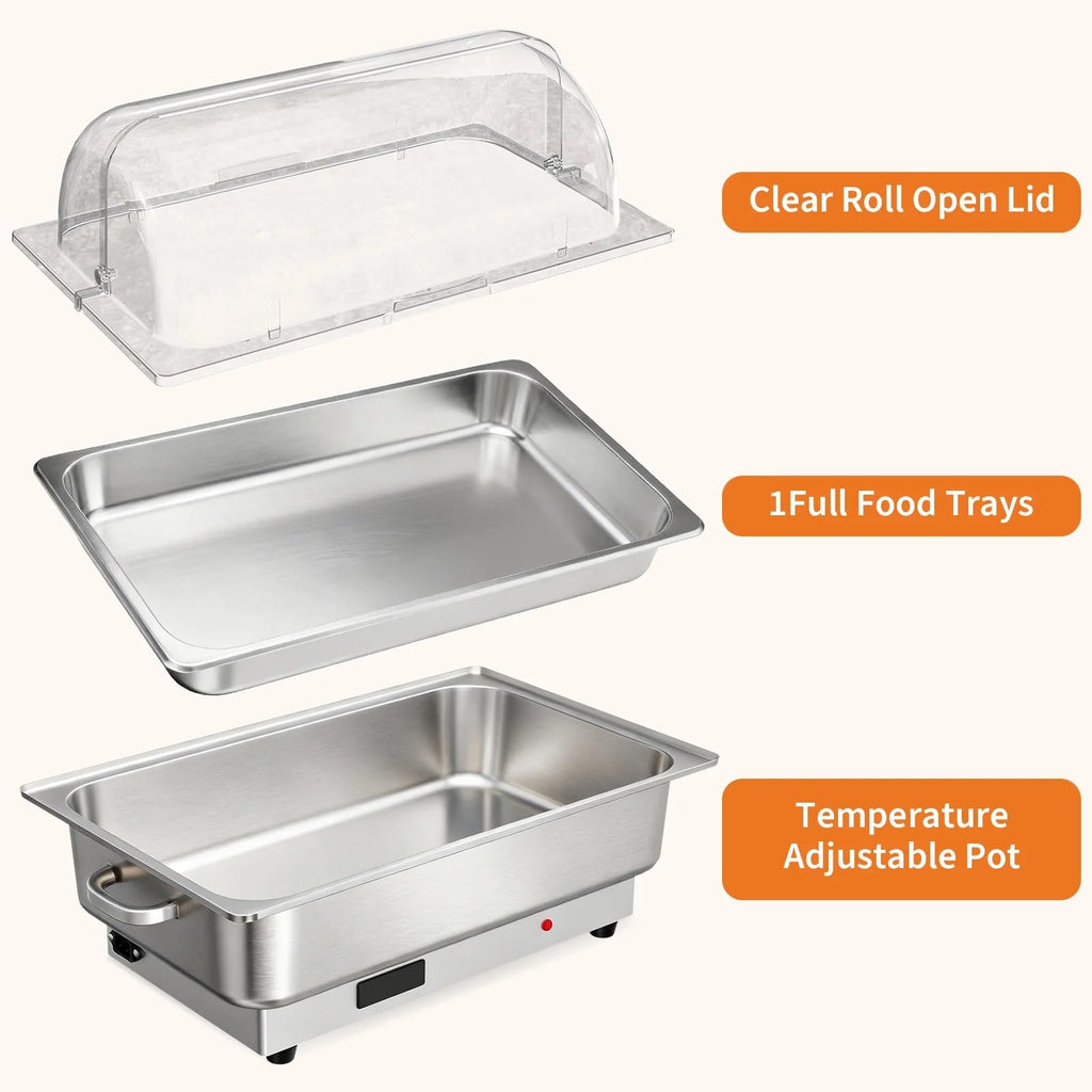 Electric Chafing Dish Buffet Set, 2 × 4.5 QT Roll Top Food Warmer
