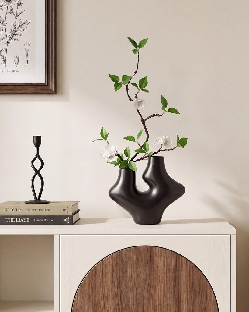 Vase with Greenery - 1 Pcs 22'' Artificial Stems with Buds in Ceramic Vase, Potted Plant Indoor Fake Plants Bathroom