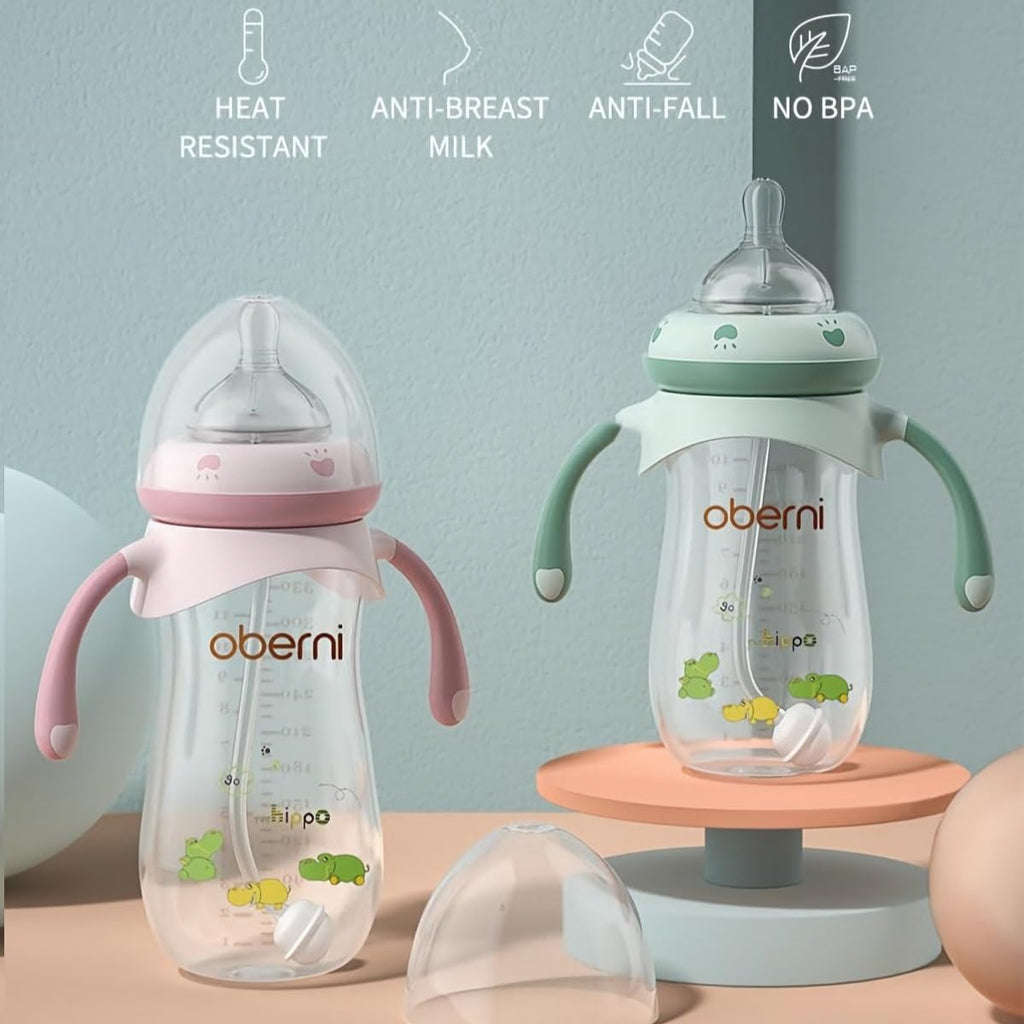 Baby Bottles, Weighted Straw Toddler Milk Bottles with Non-Slip Handle, Size + Variable Fast Flow, 12+ Months