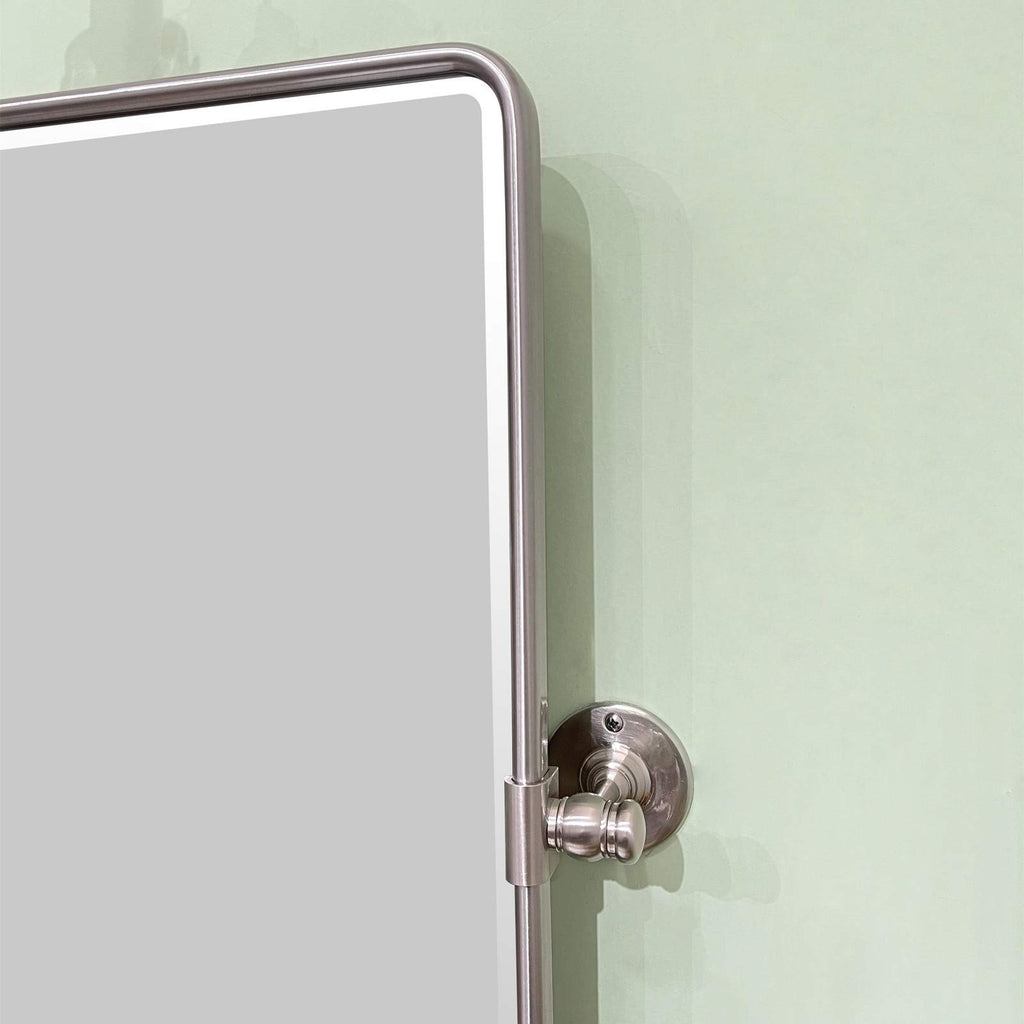 Farmhouse Nickel Metal Framed Pivot Rectangle Bathroom Mirror Rounded Rectangluar Tilting Beveled Vanity Mirrors for