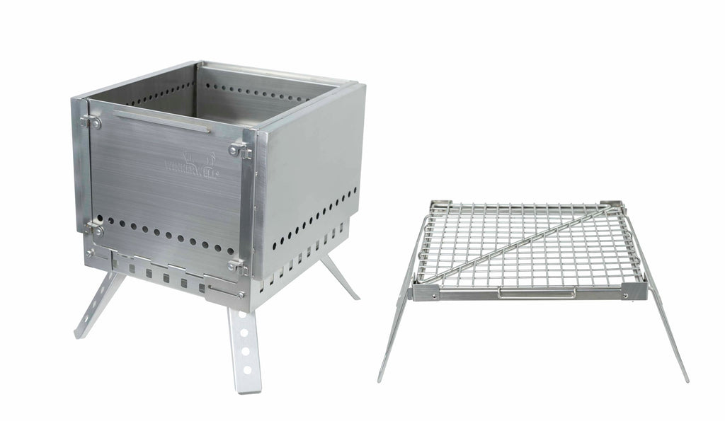 Secondary Combustion Portable Grill Firepit, 304 Stainless Steel Low Smoke Camping Grill with Removable Platform