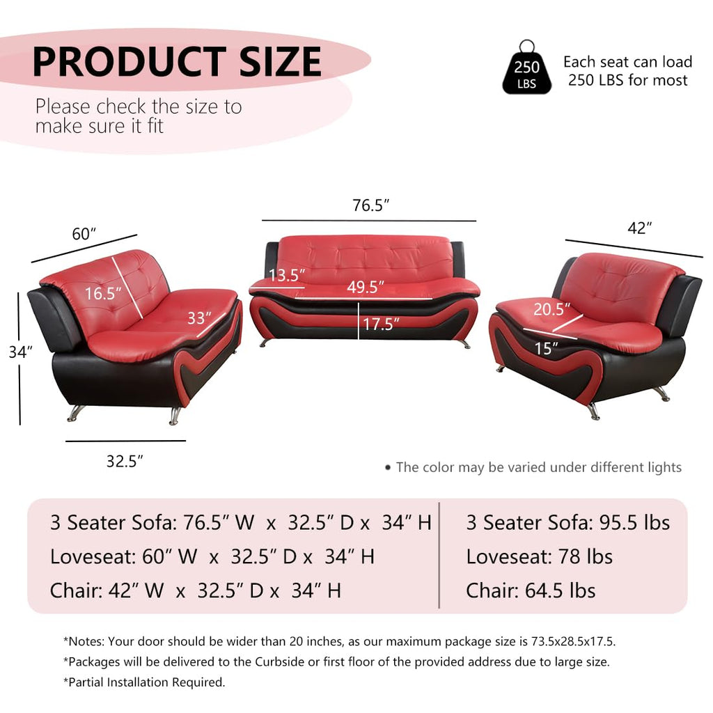 Living Room Furniture Sets, Leather Sectional Sofa Couches, 3 Pieces Modern Sofa Couch Set /Bedroom/Office/Apartment