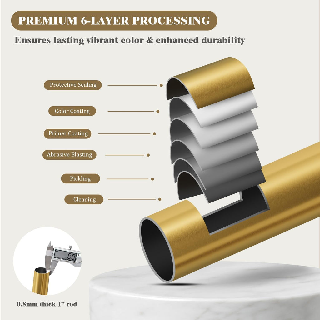Heavy Duty Curtain Rods for Windows, 1 Inch Brass Gold Curtain Rod, Adjustable Length Rod with Metal