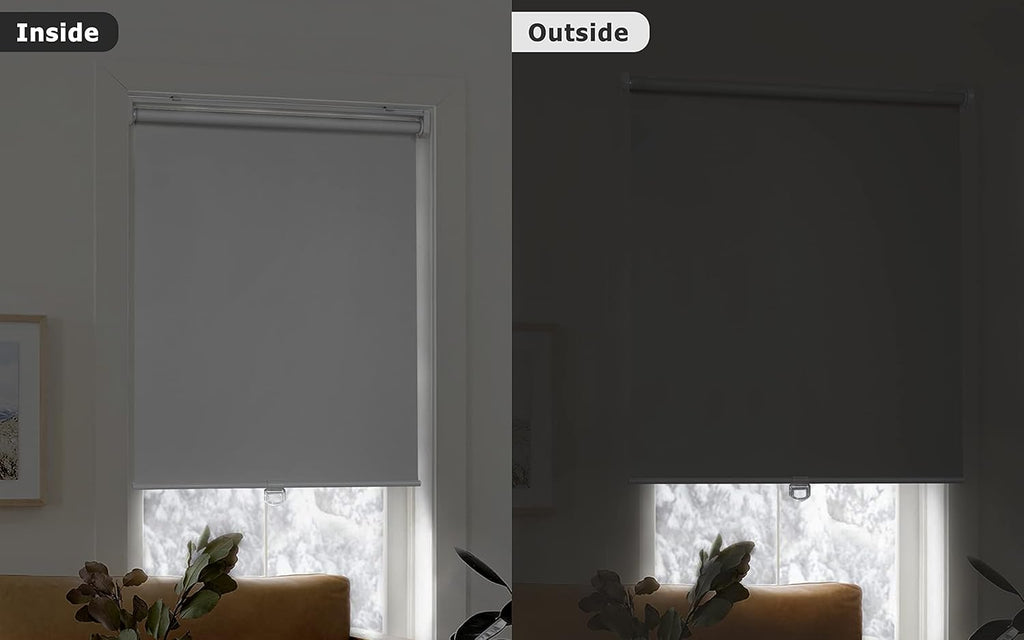 No Drill Cordless Roller Shades, 27x72, White | 100% Blackout Roller Blinds for Windows, Thermal Insulated UV