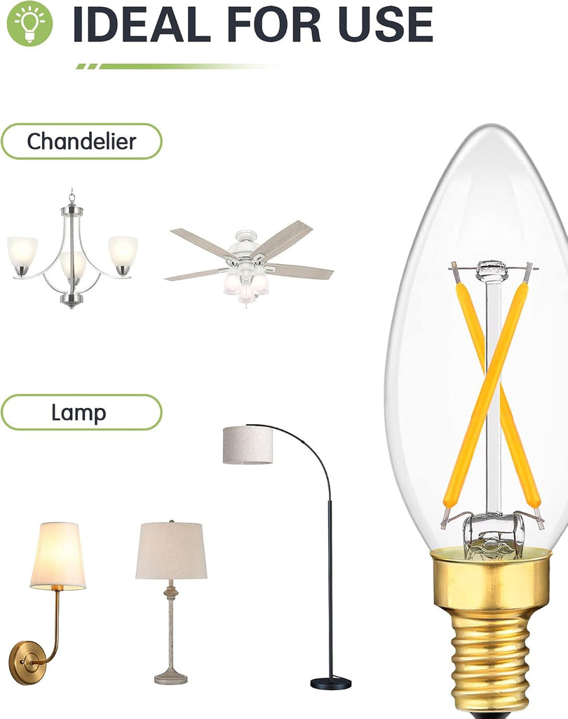 Dimmable E12 Candelabra LED Light Bulbs 25W Equivalent, 2700K Warm White, 2 Watts E12 Base LED Bulb, 200LM LED
