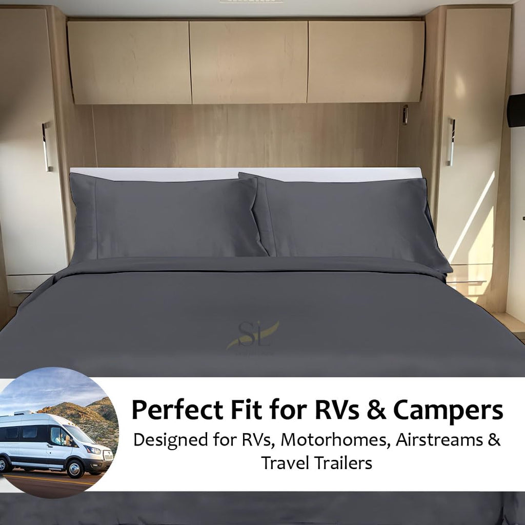 Microfiber RV Sheet Sets, 48x75 3/4 Full Bunk, Dark Grey Solid - Fits Mattresses up to 8 Inches Deep, 4 Piece RV Bed