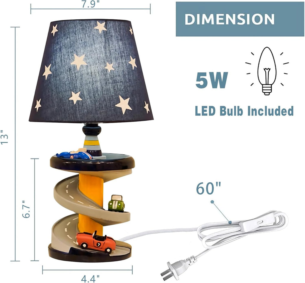 Table Lamp, Adorable 14 Inch Racing Road Style Kids Desk Lamp, Car Bedside Lamp Ideal for Children's Bedroom Decor