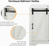 30-Inch Farmhouse Bathroom Vanity with Sink – Freestanding Single Sink Cabinet with Sliding Barn Door, Adjustable Shelf & Metal Handle, White