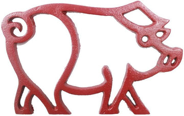 Rustic Red Cast Iron Pig Shaped Trivet 8" - Cast Iron Home Decor - Metal Trivet