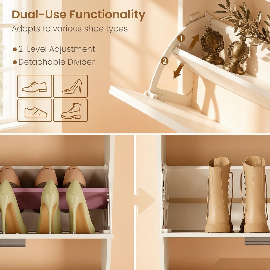 Shoe Cabinet Organizer with 3 Flip Drawers, Narrow Shoe Rack 31.5" W White