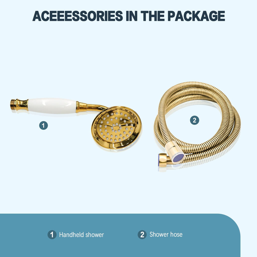 Vintage Hand-held Shower Rain Sprayer Telephone Shaped Ceramic Shower Head with 59 Inch Hose (Gold Finish)