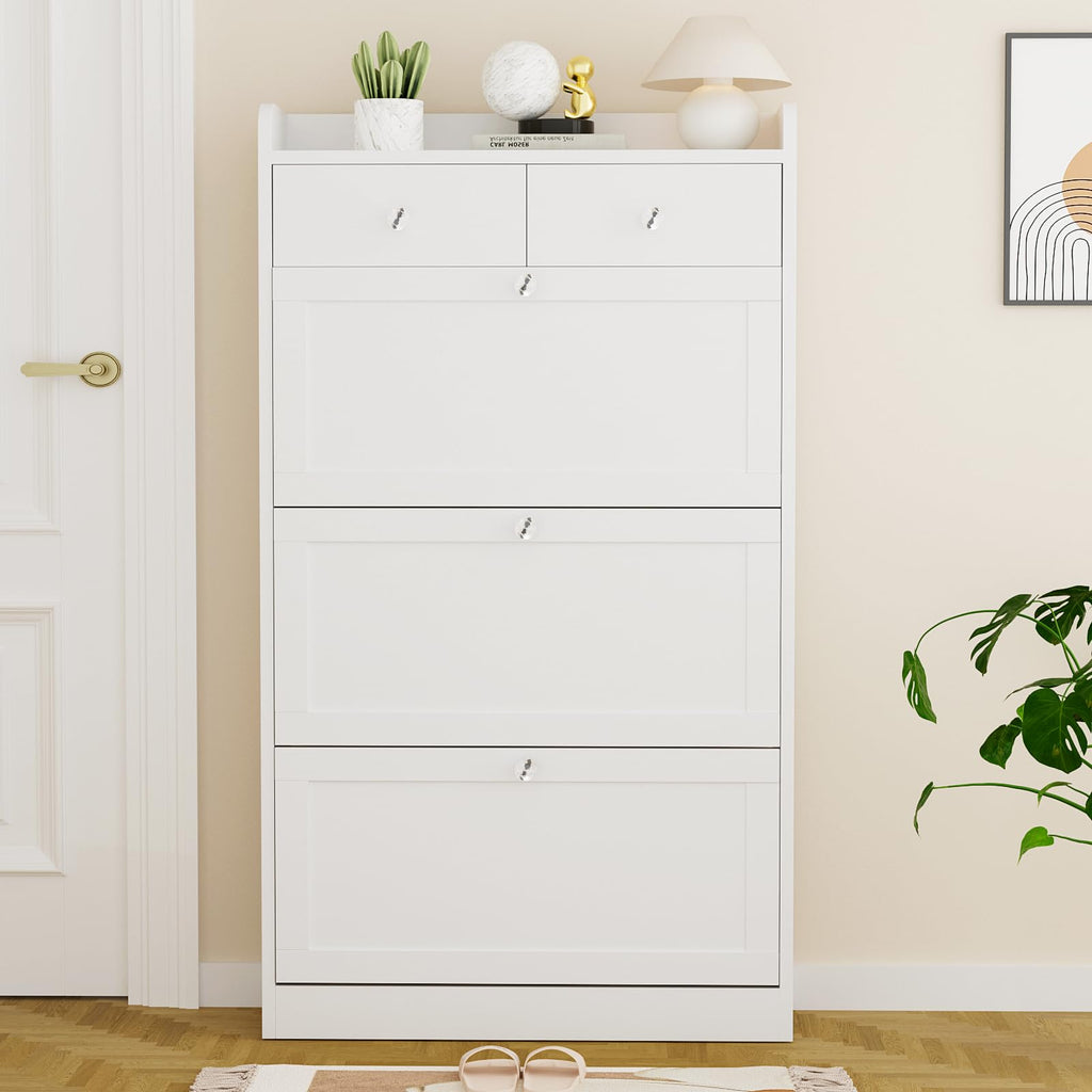 Shoe Cabinet with 3 Flip Drawers & 2 Drawers, Freestanding Shoe Storage Cabinet with Adjustable Shelves, Shoe