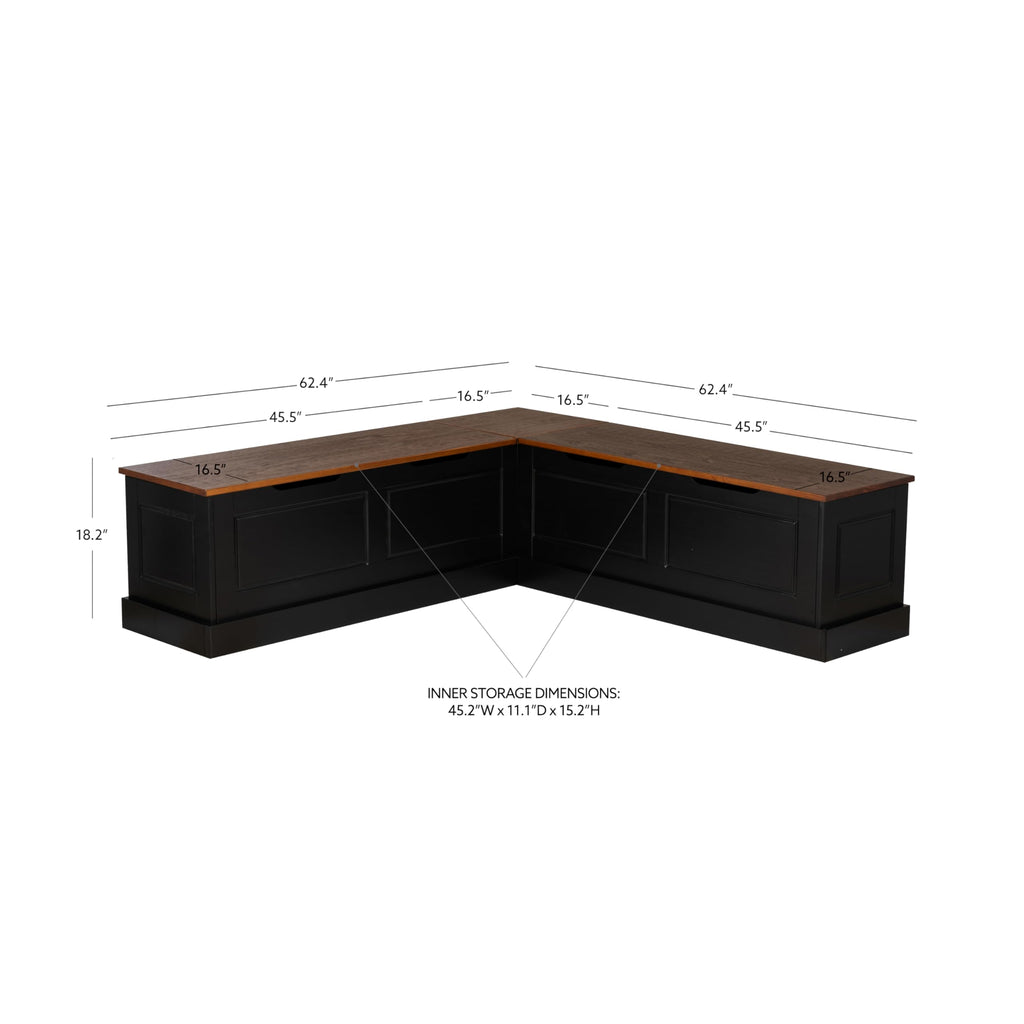 Harris Black and Walnut Backless Kitchen Dining Nook with Hidden Storage Bench Space