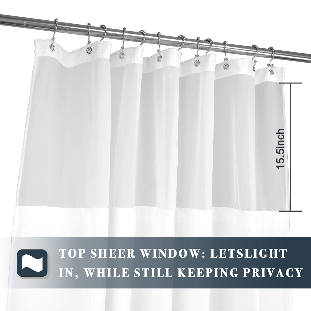 48 x 72 Waffle Weave Shower Curtain with Snap-in Liner Set White