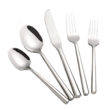Hand Forged Stainless Steel Flatware Set Silverware Set Cutlery Set Hexagon Handle 5 Pieces Service for 1