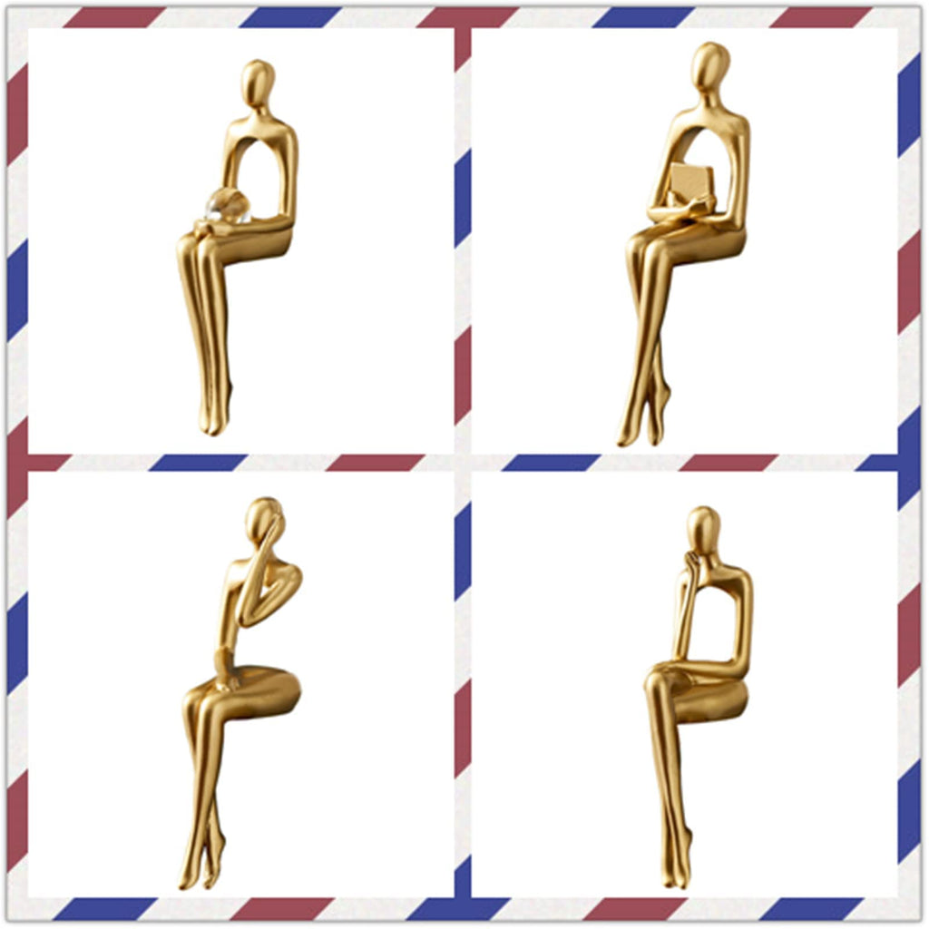 Resin Reading Sculpture Gold Decor Sitting Thinker Statue Abstract Sculptures, Bookshelf Decor Accents Resin Gold