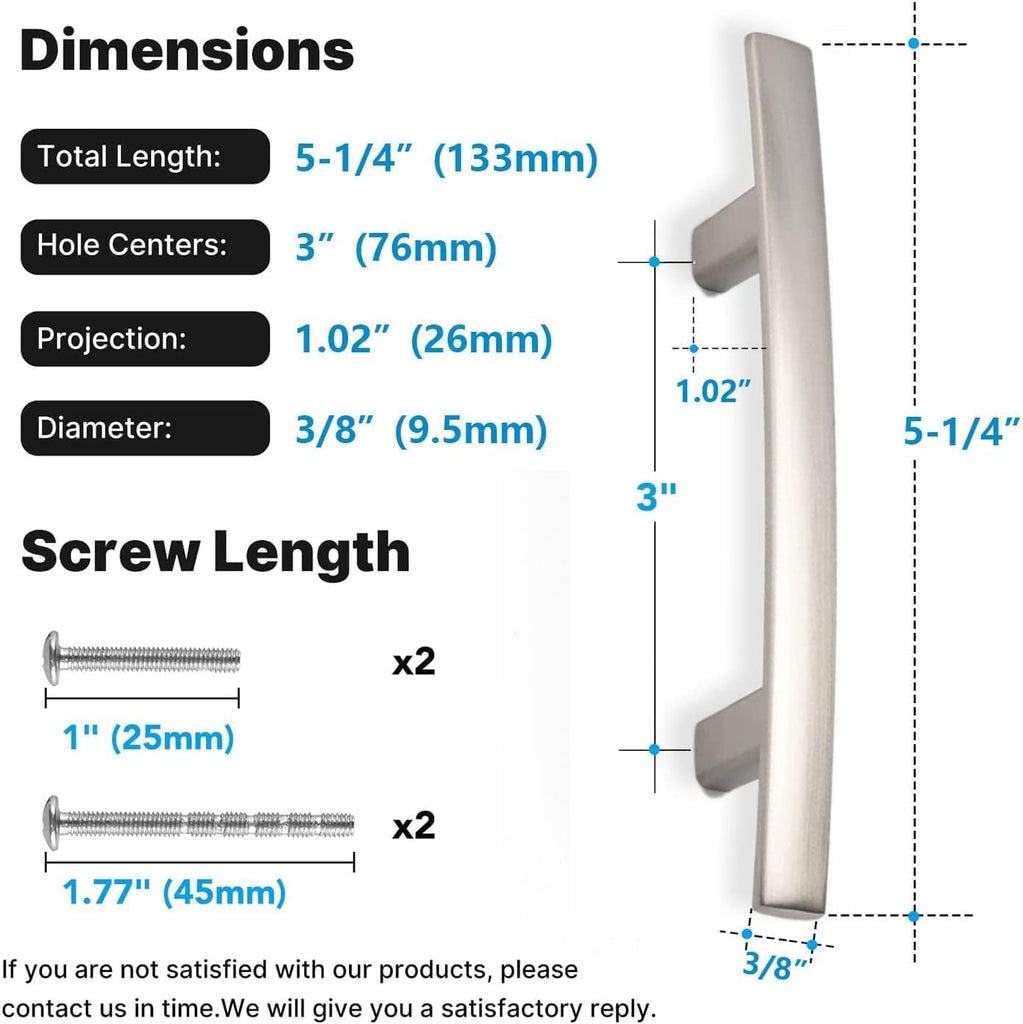 20 Pack Solid Zinc Alloy Cabinet Handles, 3 Inch Hole Center Cabinet Pulls, Brushed Nickel Arch Drawer Pulls Modern