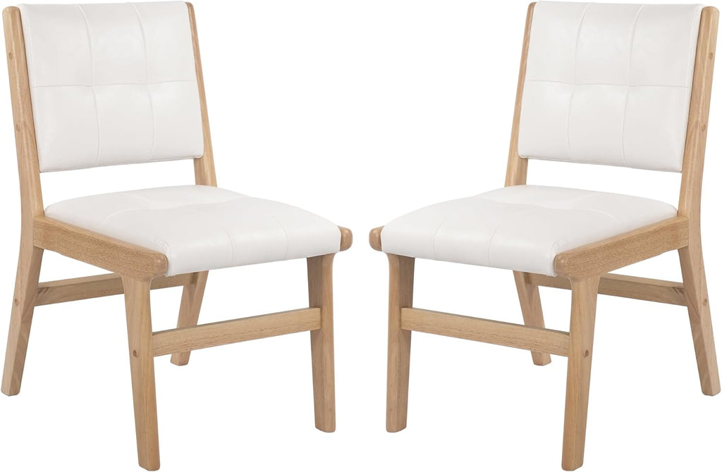 Modern PU Leather Dining Chairs Set of 2, Upholstered Kitchen Chairs with Solid Wood Legs and Comfortable Seat for Dining Room or Bedroom, White
