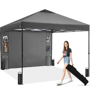 Pop Up Canopy Tent Outdoor Sidewall One Push (Gray, 10X10)