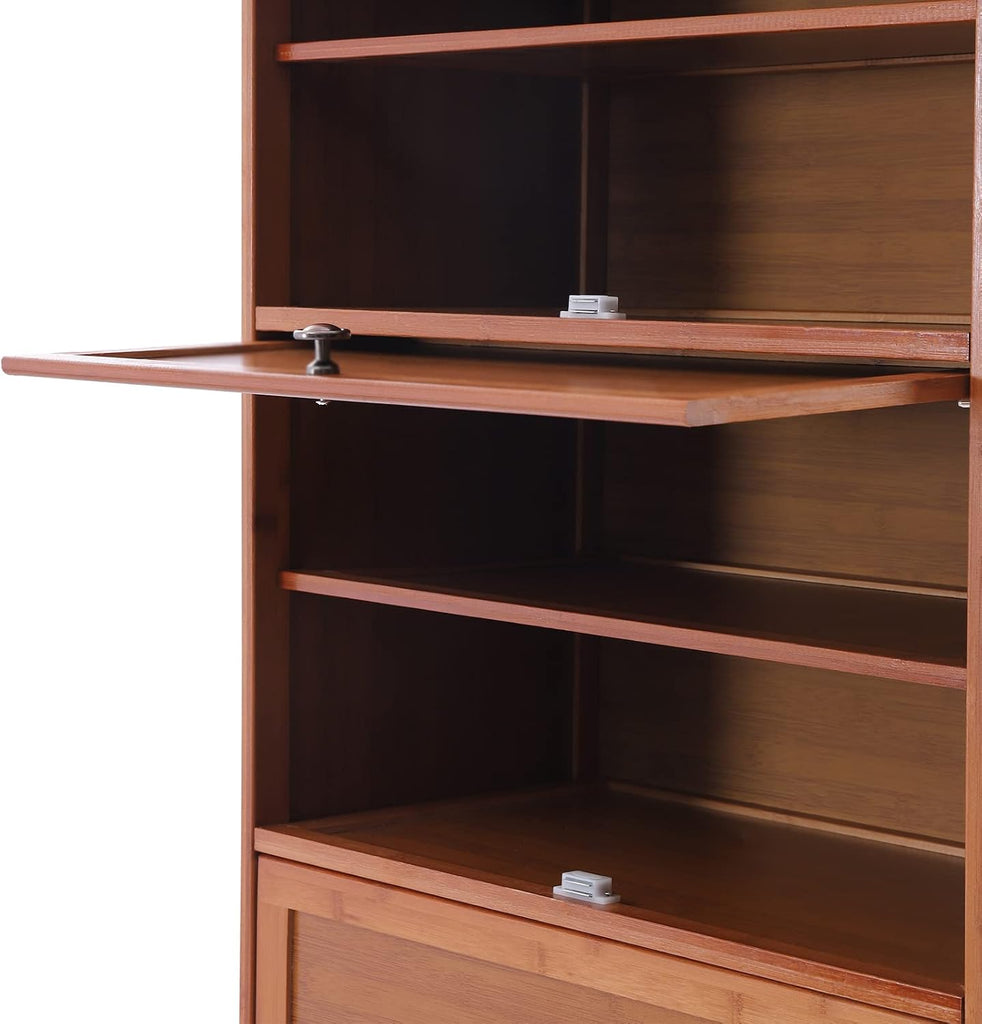 Tall Bamboo Shoe Storage Cabinet Bamboo Shoe Rack with Doors, 11 Tier Freestanding Shoes Rack Heels Sneakers Shelf