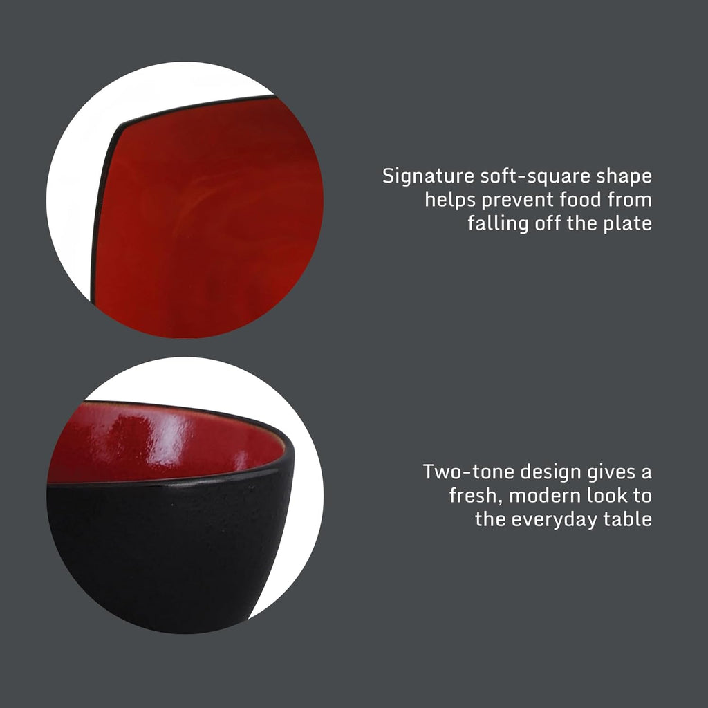 Soho Lounge Square 16-Piece Dinnerware Set, Service for 4, Reactive Glaze Stoneware Plates and Bowls, Modern Dishes