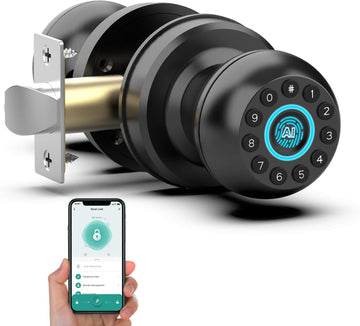 Smart Door Knob with Lock, Fingerprint Code Keypad Keyless Entry Electronic Digital Biometric Bluetooth App Control