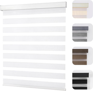 Cordless Zebra Blinds for Windows, Dual Layer Light Control Window Blinds with Light-Proof Aluminum Cover, Free-Stop