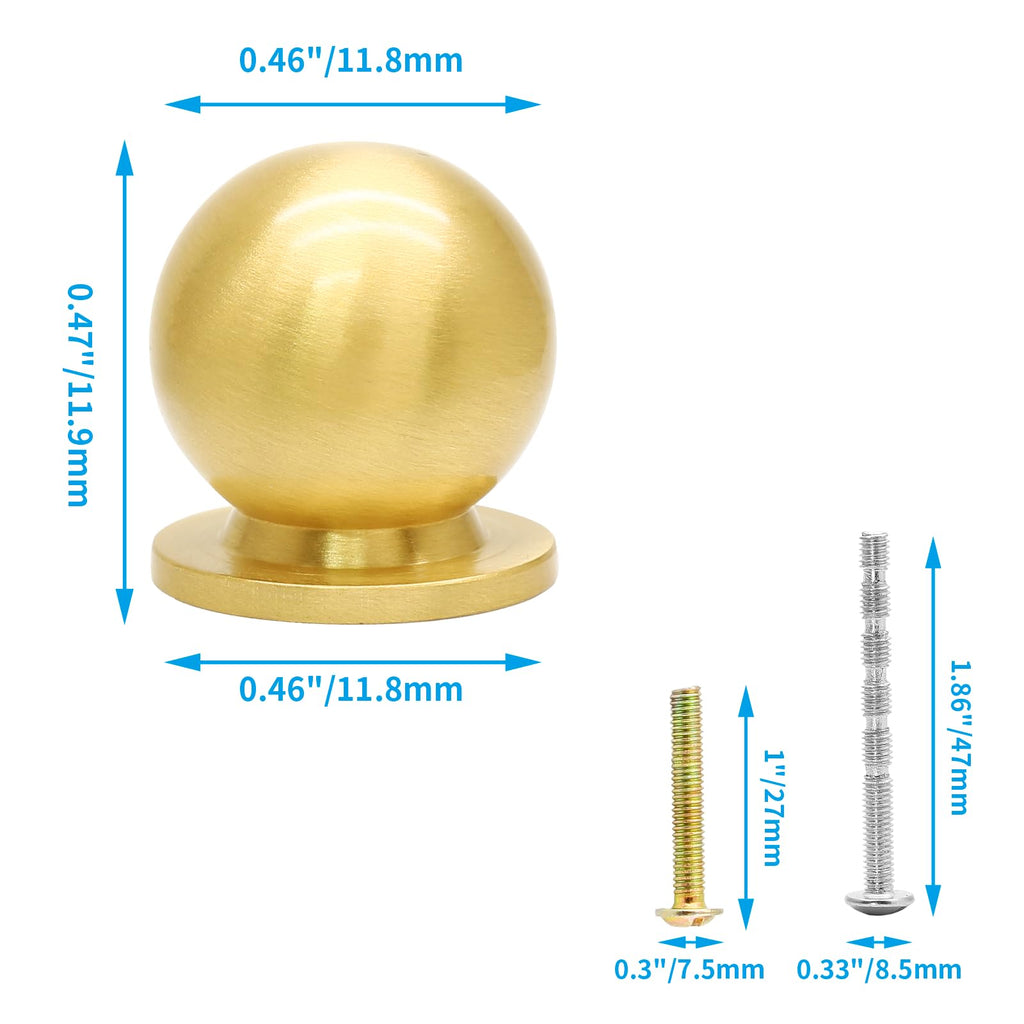 4 Packs Mini Round Solid Brass Knobs, 1/2 Inch, Gold