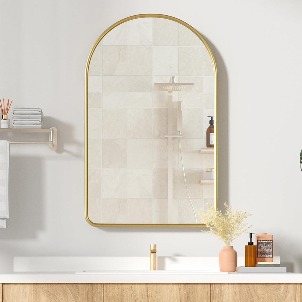 Arched Medicine Cabinet with Mirror,Gold Recessed Medicine Cabinet Mirror | Bathroom Arch Mirror Cabinet,Metal