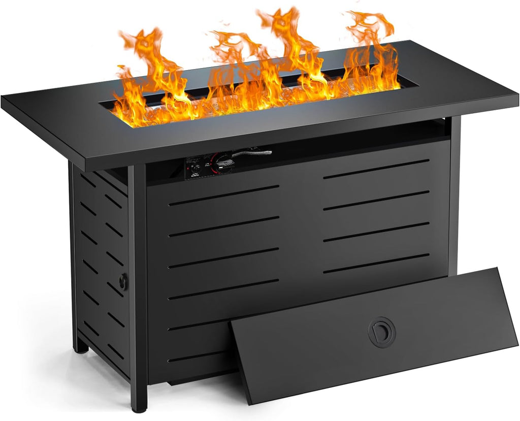 42 Inch Gas Fire Pit Table, 60,000 BTU Propane Pits for Outside with Steel Lid and Waterproof Cover, 2 in 1 Firepit Table Gatherings Parties on Patio