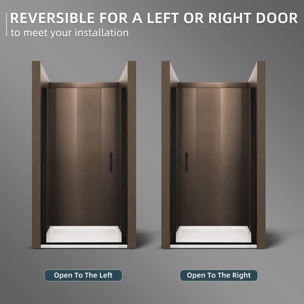 Adjustable 33.5-35 in. W x 72 in. H Frameless Pivot Shower Door, Matte Black Hardware Finish