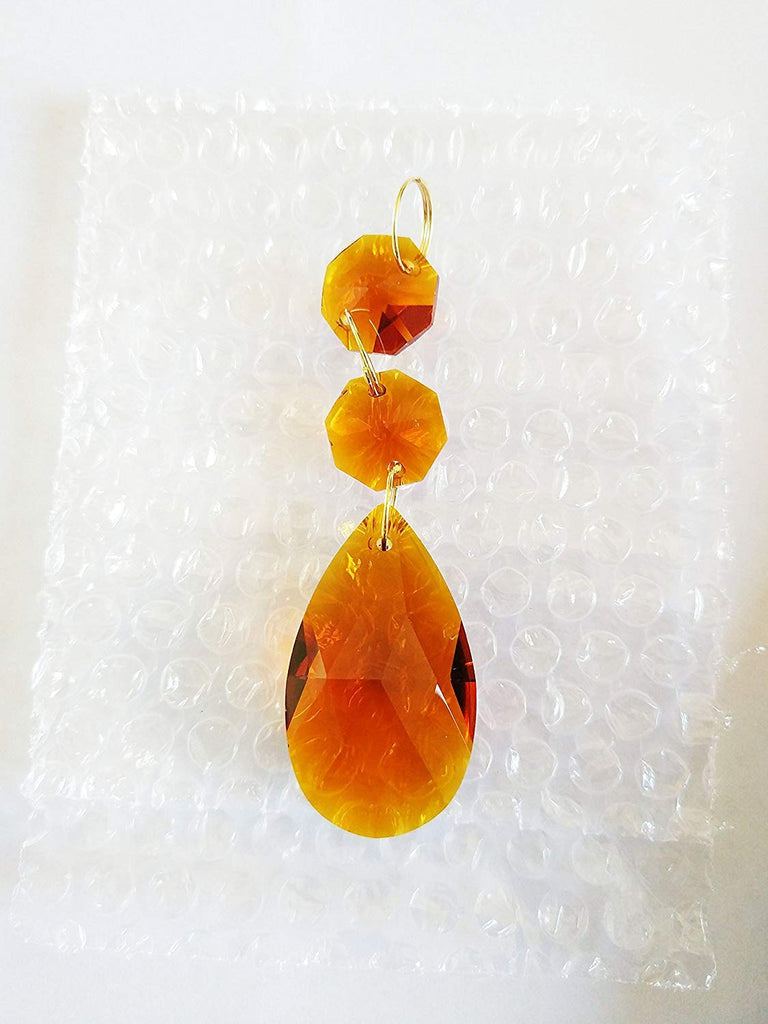Teardrop Pendants Candle Chandelier Crystal Prisms Pendants Glass Pendants Beads, Pack of 20 (Dark Amber)