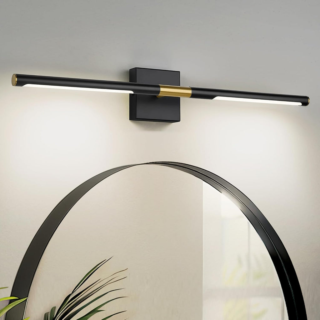 30 Inch Bathroom Light Fixtures, 16W 3CCT Dimmable Black and Gold LED Vanity Lighting Fixtures Over Mirror